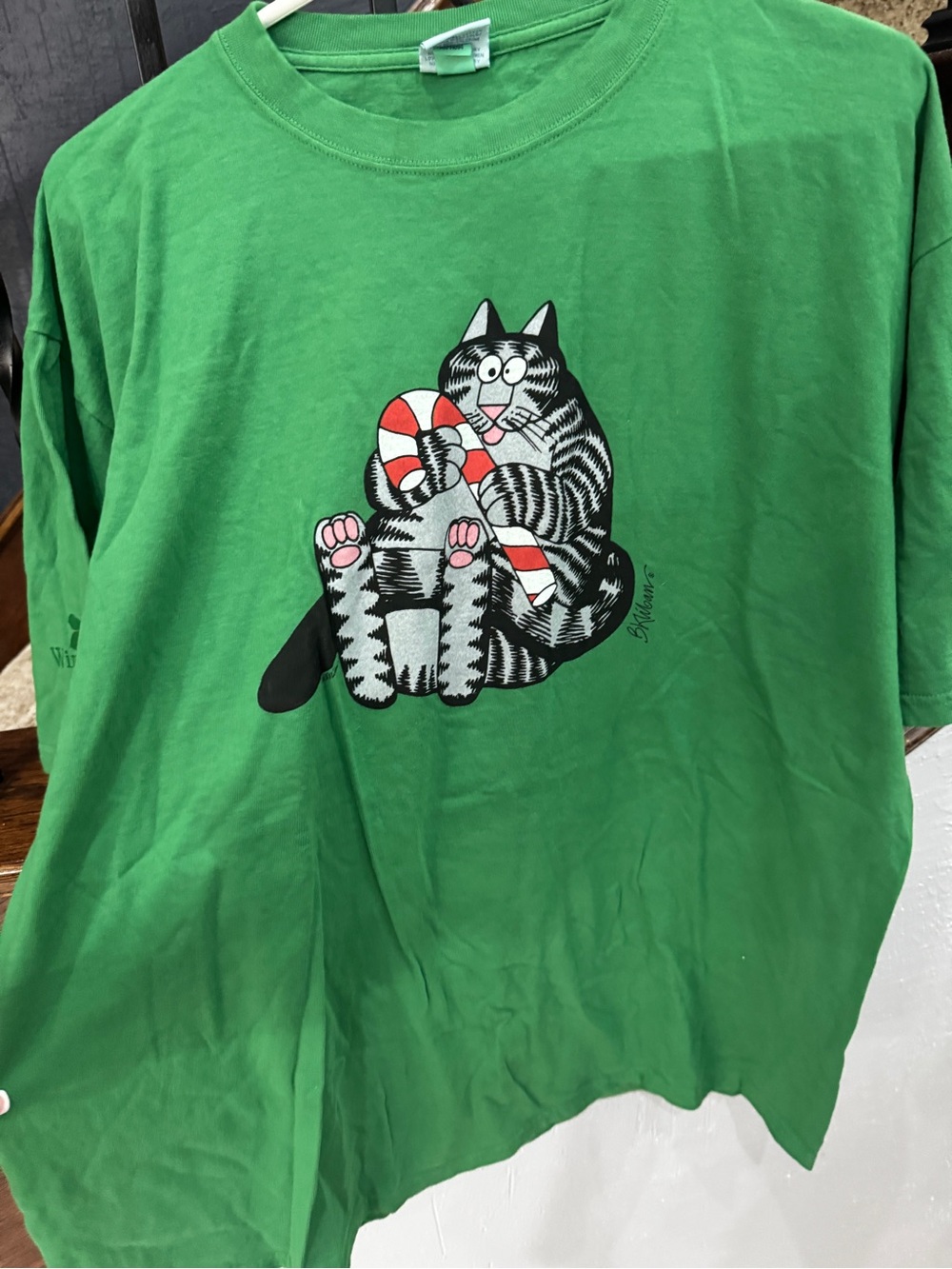 New B. Kliban Christmas Cat Candy Cane Crazy Shirts Hawaii Tee Wintergreen Dyed - Picture 2 of 11